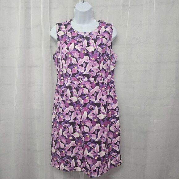 Lands' End Dresses & Skirts - Lands' End Dress Ponte Purple Floral Sleeveless Casual Office Summer 8P